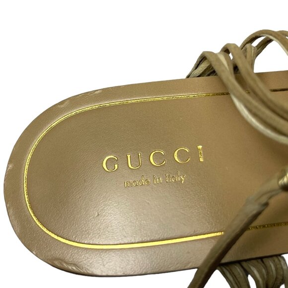 GUCCI Gold Gladiator Thong Ankle Strap Sandals 39.5 9.5 - Picture 3 of 9